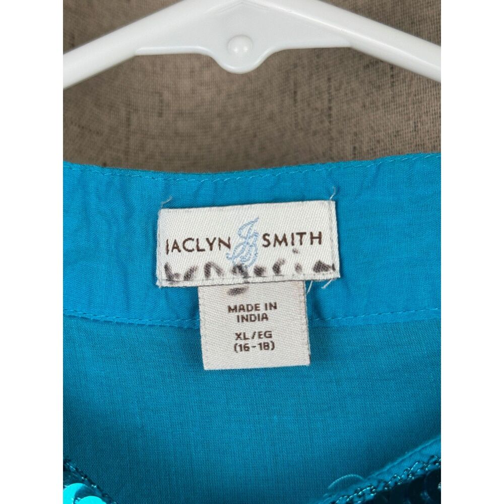 Jaclyn Smith Womens Sequin Embellished Tunic Top Size XL Turquoise - Picture 7 of 7